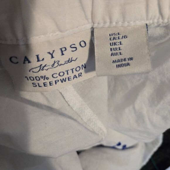 Calypso St Barth Sleep Shorts Size Large 100% Cotton Embroidered Seashells White - Picture 6 of 6